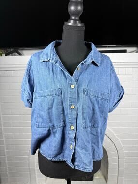 Indigo Rising Cropped Short-Sleeve Denim Shirt